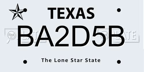BA2D5B Texas License Plate