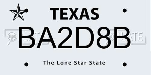 BA2D8B Texas License Plate