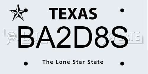 BA2D8S Texas License Plate