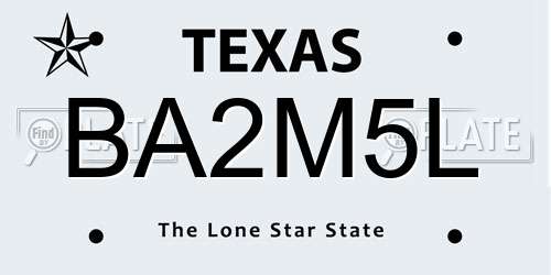 BA2M5L Texas License Plate