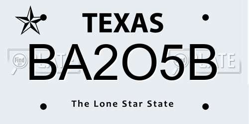 BA2O5B Texas License Plate