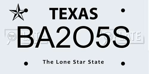 BA2O5S Texas License Plate