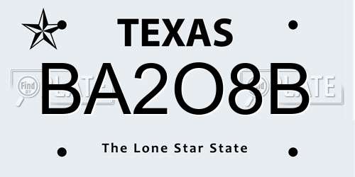 BA2O8B Texas License Plate