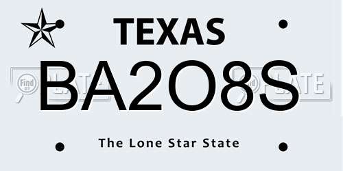 BA2O8S Texas License Plate