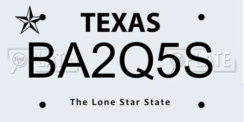 BA2Q5S Texas License Plate