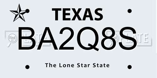 BA2Q8S Texas License Plate