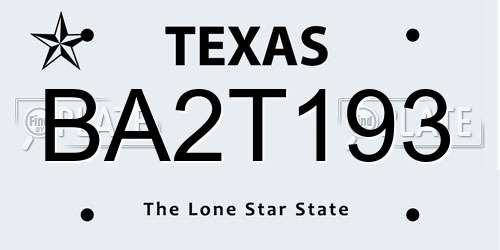 BA2T193 Texas License Plate