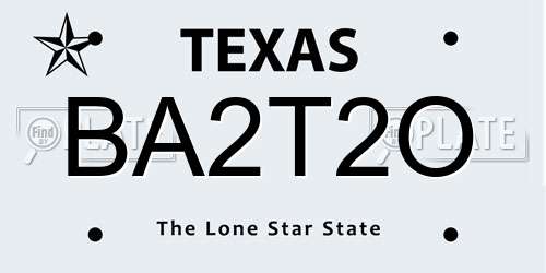 BA2T2O Texas License Plate