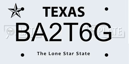 BA2T6G Texas License Plate