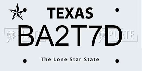 BA2T7D Texas License Plate