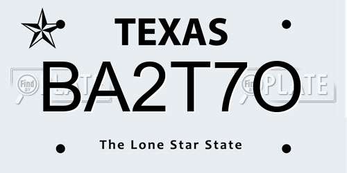 BA2T7O Texas License Plate