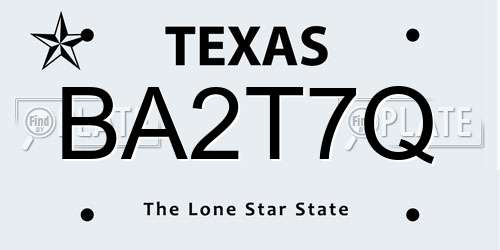 BA2T7Q Texas License Plate