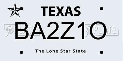 BA2Z1O Texas License Plate