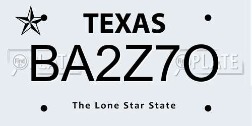 BA2Z7O Texas License Plate