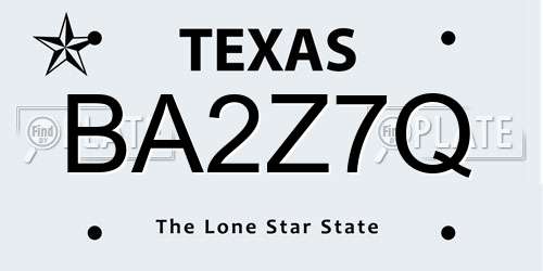 BA2Z7Q Texas License Plate