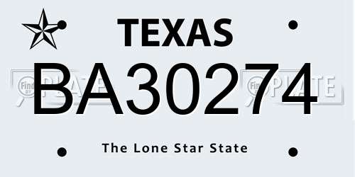 BA30274 Texas License Plate