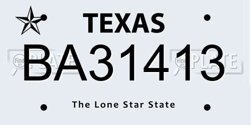 BA31413 Texas License Plate