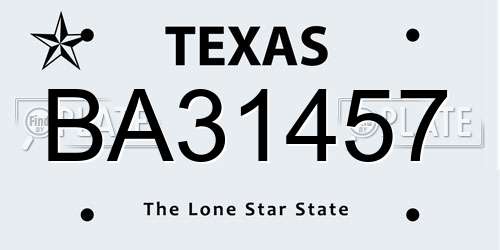 BA31457 Texas License Plate