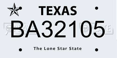 BA32105 Texas License Plate