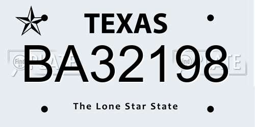BA32198 Texas License Plate