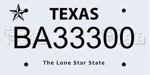BA33300 Texas License Plate
