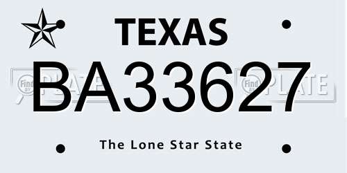 BA33627 Texas License Plate