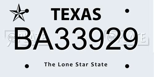BA33929 Texas License Plate