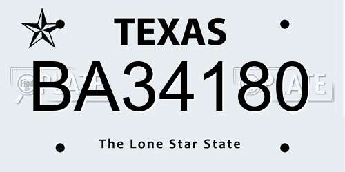 BA34180 Texas License Plate