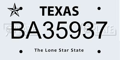 BA35937 Texas License Plate