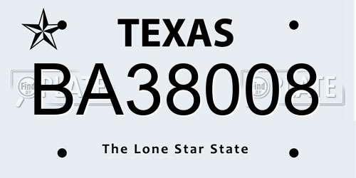 BA38008 Texas License Plate