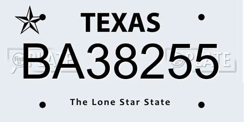 BA38255 Texas License Plate