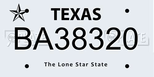 BA38320 Texas License Plate
