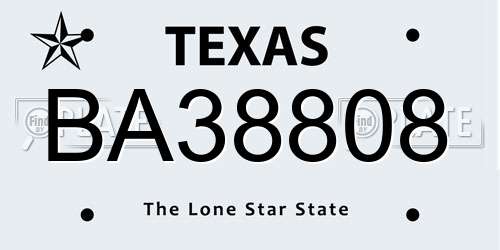BA38808 Texas License Plate