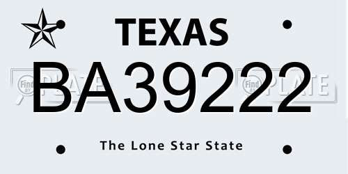 BA39222 Texas License Plate