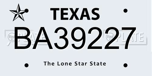 BA39227 Texas License Plate