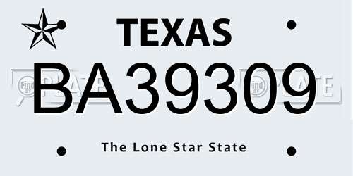 BA39309 Texas License Plate