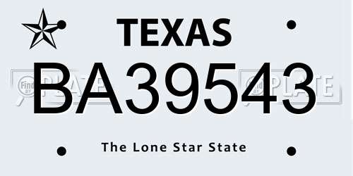 BA39543 Texas License Plate