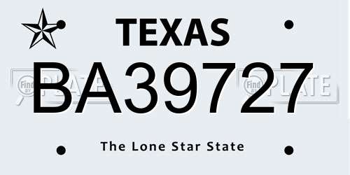 BA39727 Texas License Plate