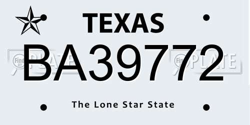 BA39772 Texas License Plate