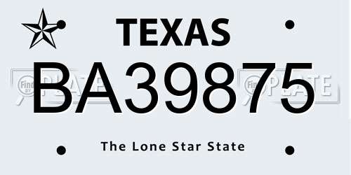 BA39875 Texas License Plate