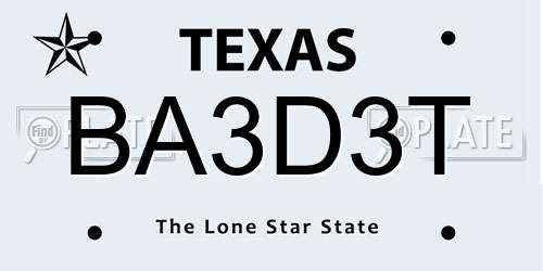 BA3D3T Texas License Plate