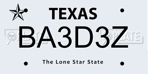 BA3D3Z Texas License Plate