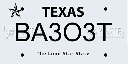 BA3O3T Texas License Plate