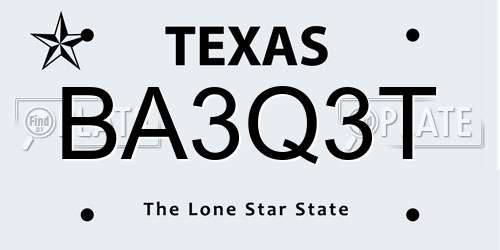 BA3Q3T Texas License Plate
