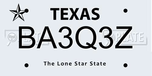 BA3Q3Z Texas License Plate
