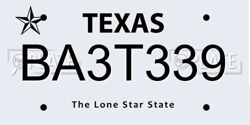 BA3T339 Texas License Plate