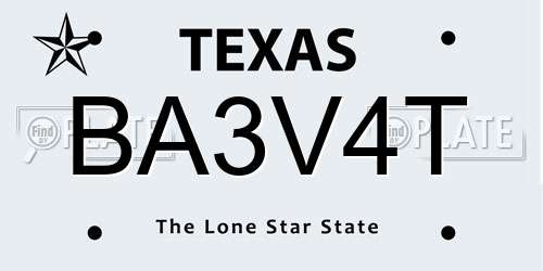 BA3V4T Texas License Plate