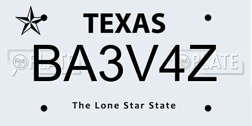 BA3V4Z Texas License Plate