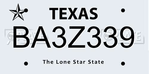BA3Z339 Texas License Plate