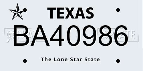 BA40986 Texas License Plate
